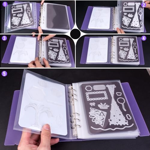 Image of UNIMEIX 24 Pcs Magnetic Sheets for Die Storage with Transparent and Purple Binder Covers, Stamp and Die Storage Pockets Storage for Card Making Supplies(0.8 mm Thickness)