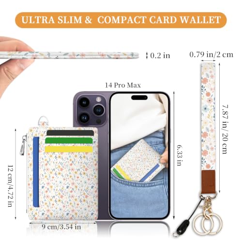 Image of Hancynir Floral Flower Slim Wallet Women Credit Card Holder Wristlet RFID