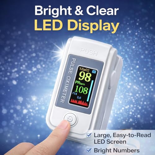 Image of Fingertip Pulse Oximeter, Blood Oxygen (SpO2) Monitor with Pulse Rate & LED Display, Portable Oxygen Saturation Monitor for Home & Travel (LK89)