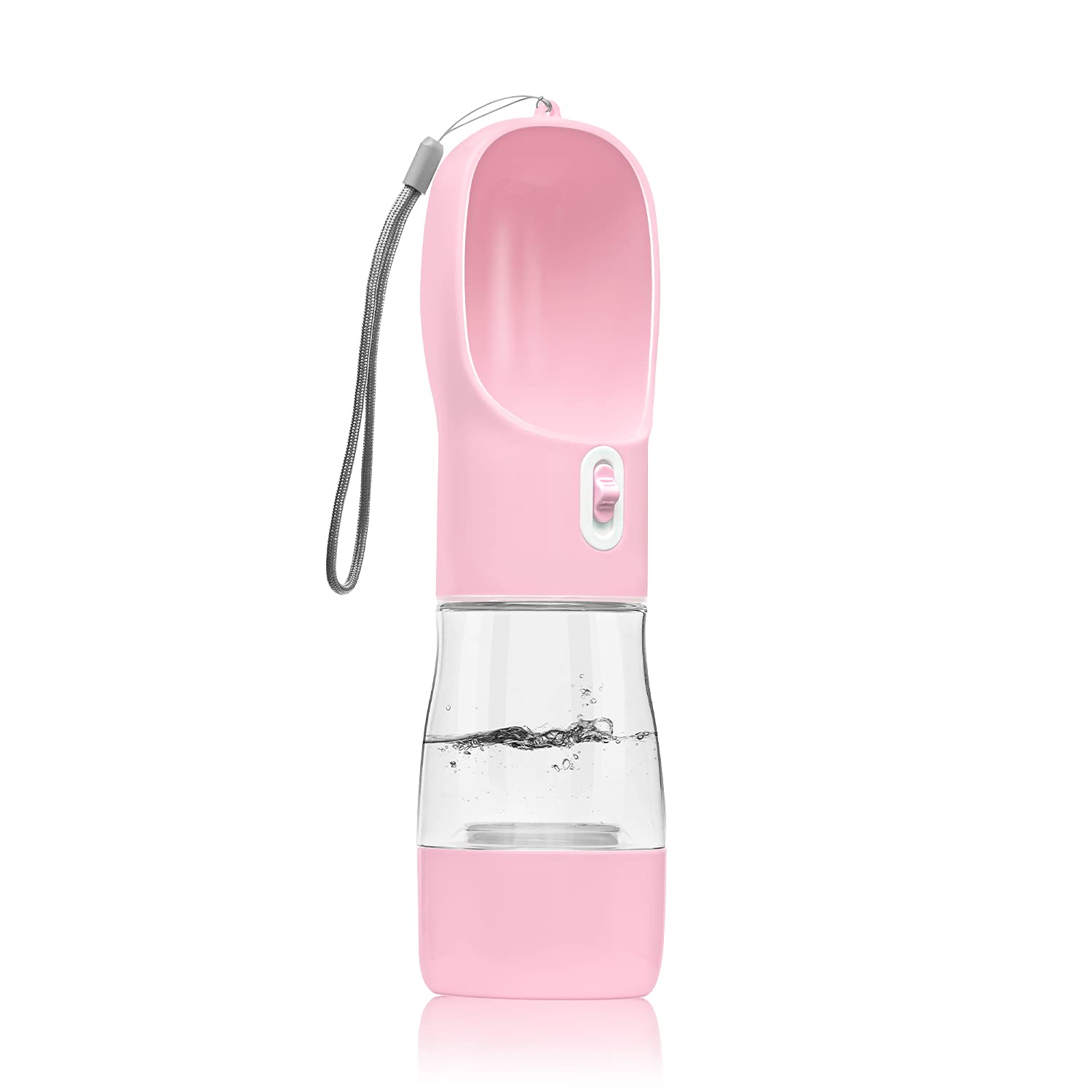 CAACBB Dog Water Bottle for Walking, Water Dispenser, Multifunctional Dog Cat Puppy Feeder Traveling Bowls with Food Container, Lightweight and Convenient Portable Pet Drinking Cup (Pink)