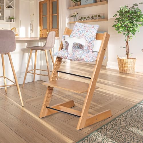 Image of Extra Padded Soft Dining Chair Seat Cushion, Wateproof & Wipe Clean Cushion for Stokke Tripp Trapp High Chair, 18 inch L x 11 inch W, Compatible & Convertible Design (Blooming Flowers)