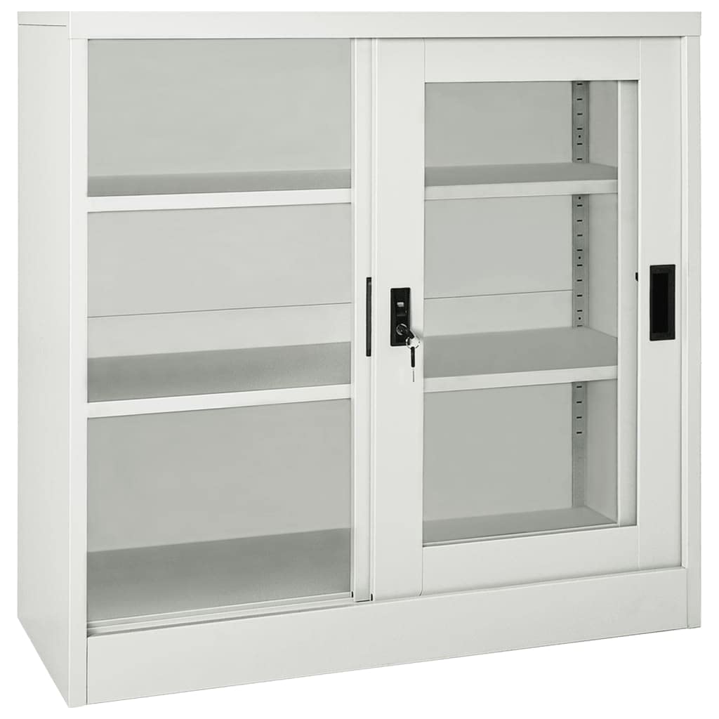 Armadio con porta scorrevole, in metallo, per aziende, ufficio, scuola, grigio chiaro, 90 x 40 x 90 cm, in acciaio (facile da montare)
