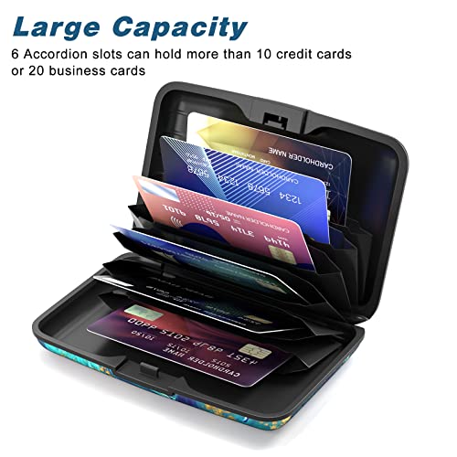 Image of Credit Card Holder, Mini Aluminum Card Wallet RFID Blocking Slim Metal Hard Card Case for Women Men, Blue Green Marbling
