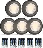 Dream Master Tap Light Push Lights Touch Light LED Puck Lights Battery Operated Powered Stick On Lights Wireless Closet Counter Kitchen Lights 5 Pack (Includes 15 Batteries, Black Warm White