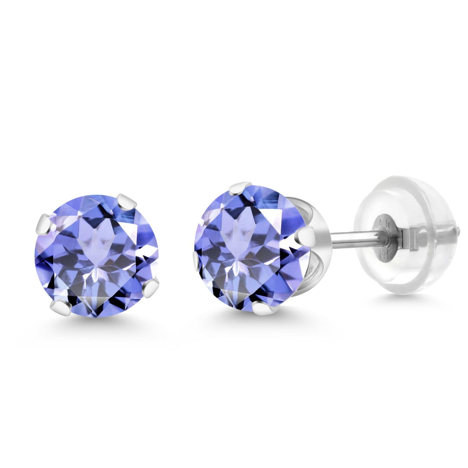 Gem Stone King 14K Gold Gemstone Birthstone Solitaire Stud Earrings | Round 6MM | Gold Earrings For Women Men