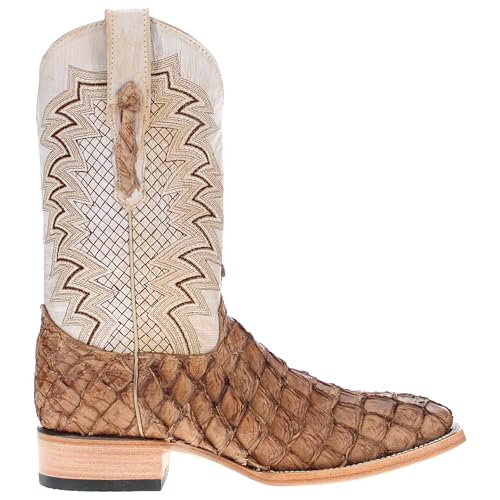 Image of Vaccari Men's Dylan Genuine Pirarucu Fish Leather Broad Square Toe Cowboy Boots