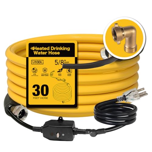 UTOOL 30 FT Heated Water Hose for RV Camper with 90 Degree Elbow, NSF 372 Drinking Water Certified Garden Hose, Automatic Thermostat Antifreeze Protection to -40°F, 5/8' ID, 3/4' GHT Adapter