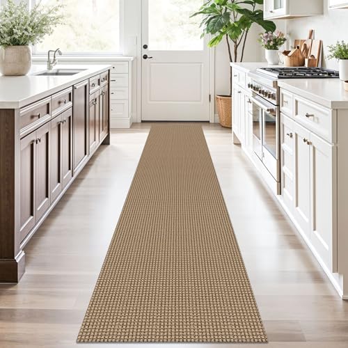 KOZYFLY Boho Runners for Hallways 2x10 ft Washable Kitchen Runner Non Slip Rubber Backed Hallway Rugs Cotton Entryway Runner Rug Floor Carpet for Indoor Hall, Backdoor, Kitchen, Tan/Orange/Brown