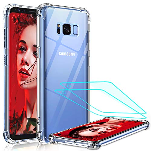 Samsung Galaxy S8 Case, LeYi Galaxy S8 Case with 3D Curved Screen Protector [2 Pack],Silicone Shockproof Crystal Clear Hard PC Bumper Slim Protective Phone Cover Cases for Samsung S8 (Not Fit S8 Plus)