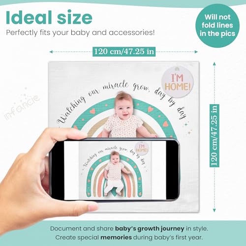 Organic Bamboo & Cotton Muslin Baby Swaddle Blanket (120 x 120 cm) - 47 x 47 Inches with 6 Milestone Cards & 9 Statement Cards | Baby Growth Tracker Blanket for Baby Boys and Girls4