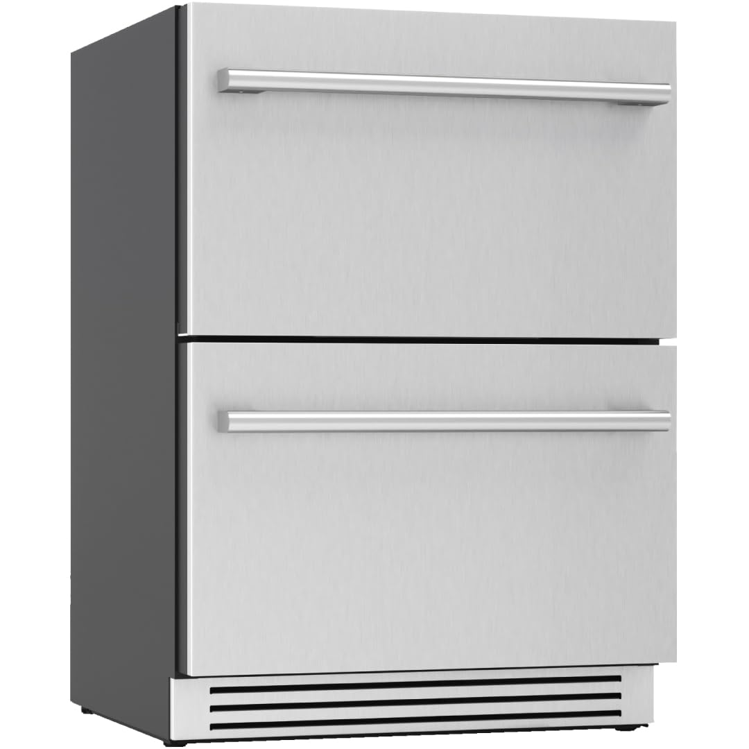 Zephyr 24" Presrv™ Dual Zone Refrigerator Freezer Drawers - Built In Fridge with Modes for Freezer, Fridge and Pantry, Convertible -7° – 65° F (each zone), LED Lighting, Soft Close, PRRFD24C2AS | Fridge.com