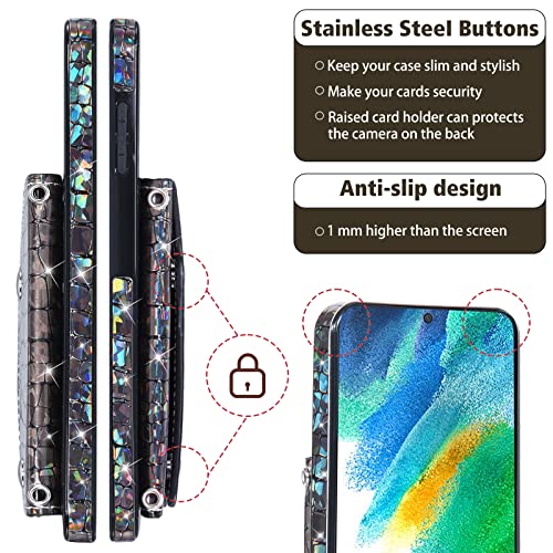 Housse Samsung S21 FE 5G en cuir à paillettes noir premium avec support vidéo - 4