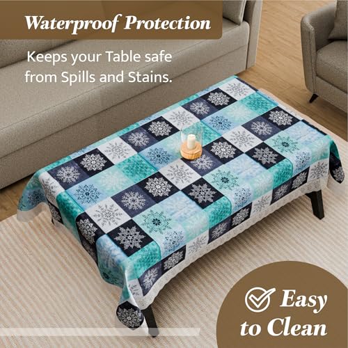 Image of Kuber Industries 40x60 Inch PVC Table Cloth 4 Seater | Multipurpose Dining Table Cover /Protector Sheet for Home, Party and Events | Star Print - Green & Blue