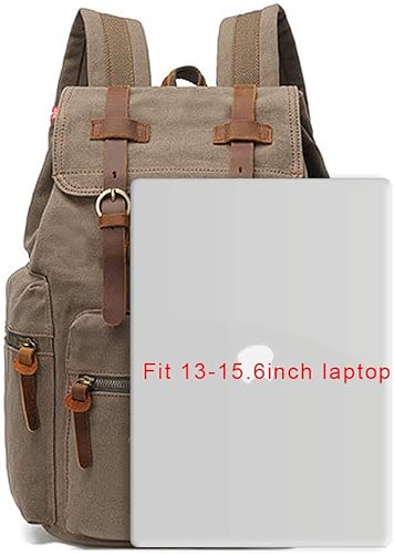 Miniatura 5 de AUGUR Mochila vintage de lona de alta capacidad, para escuela, universidad, senderismo, viajes, laptop de 12-17 pulgadas, Verde militar, Mochilas de