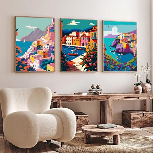 Image of cupmod 6 Packs Scenery-Cityscape Paint by Numbers Kit for Adults,DIY Watercolor Acrylic Oil Painting Landscape Paint by Numbers Kits on Canvas,Adults Paint by Numbers Kits for Home Decor 9.8x12.8inch