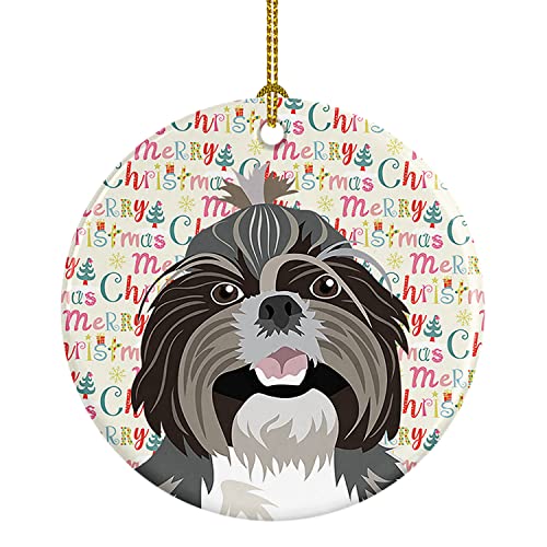 Caroline's Treasures Shih-Tzu Silver and White #2 Christmas Ceramic Ornament Christmas Tree Hanging Decorations for Home Christmas Holiday, Party, Gift, 3 in, Multicolor