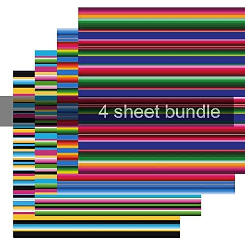 Serape Print HTV, Striped HTV Vinyl, Blue Pink Green & Yellow, 4-12"x12"Bundle, Free Transfer Sheet Cover