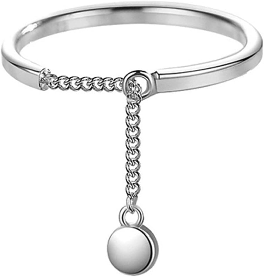 Dangling Ball Stacking Rings, Flash Diamond Multi Layer Ring, Smooth Chain Ring, Transfer Bead Tassel Adjustable Ring Jewellery for Women (Silver), Silver