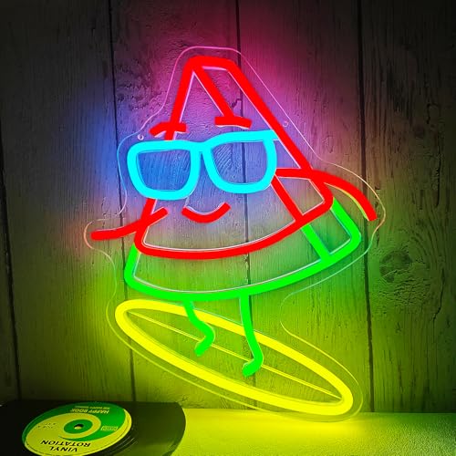 Image of Watermelon Neon Sign Dimmable Watermelon Surfer Led Sign Cute Summer Fruit Party Decorations Surfing Neon Light Sign for Surfboard Wall Decor