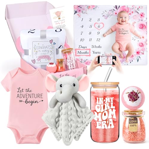 New Mom Gifts & Baby Girl Gift Set for Newborn,Baby Girl Gift Basket with Baby Milestone...
