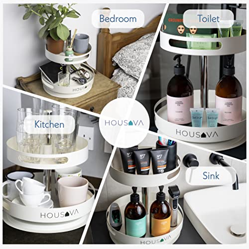 Housava Adjustable White Metal Lazy Susan Kitchen Storage & Organisation Cupboard Storage Rack Turntable Lazy Susan Cupboard Organiser Lazy Susan Turntable Spices Organizers and Storage 2 Tier - Image 2