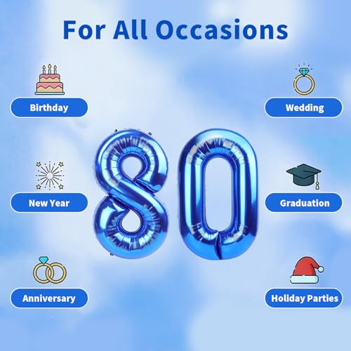 Image of Number Balloons Navy Blue Balloons - Giant Number 80 Balloon, Blue 80th Number Balloon Birthday Decorations for Men