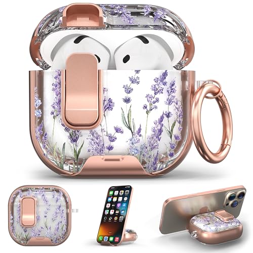 Image of for AirPods 4 Case 2025 with Safety Lock & Foldable Phone Stand, Lavender | Double Drop Protection,Two-Piece Design, Airpod 4 Case with Keychain & Cleaner Kit, Support Wireless Charging, Shockproof