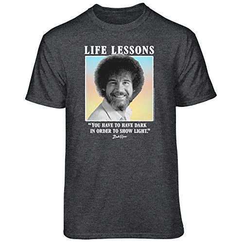 Teelocity Bob Ross Life Lessons Graphic T-Shirt (X-Large - Standard Fit Charcoal Heather)