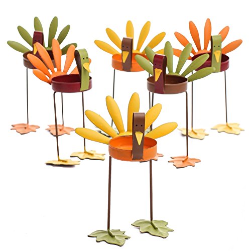 Factory Direct Craft Set of 6 Warm Autumn Painted Metal Turkey Candle Holders.