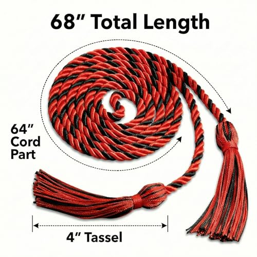 Image of Graduation Honor Cord 68 inch Grad Braided Honor Cords with Tassel Honor Rope Grad Cords for Graduation Students Bachelor Master Doctoral Gown Grad Decor (Red and Black)