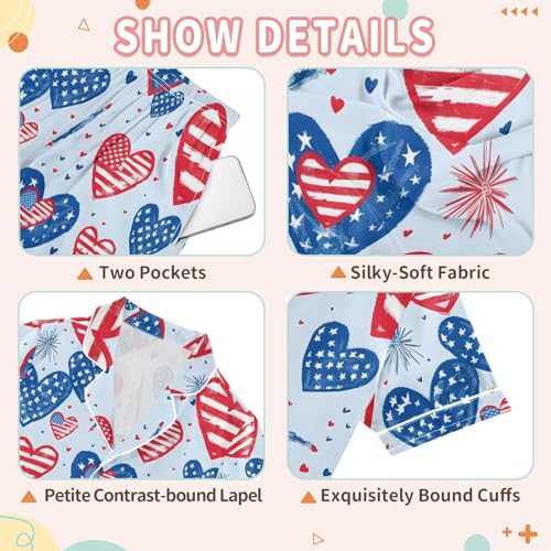American Flag Love Pajamas Set Summer Button Down Sleepwear Pjs Sets Comfy Loungewear3