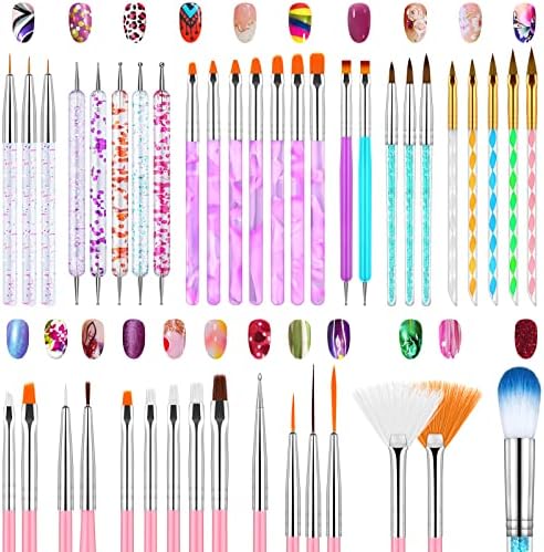 41 Pcs Nail Art Brushes Set with Double Ended Nail Art Pen Nail Dotting Tools Nail Dust Brush Gel Nail Polish Brushes Nail Liner Design Brush for Home DIY Manicure Use and Professional Nail Salon