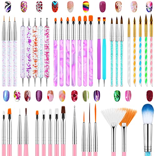 41 Pcs Nail Art Brushes Set With Double Ended Nail Art Pen Nail Dotting Tools Nail Dust Brush Gel Nail Polish Brushes Nail Liner Design Brush For Home Diy Manicure Use And Professional Nail Salon #TOP8