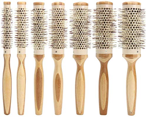1 juego/7 unids profesional redondo cepillo de pelo flexible rodillo peine antiestático madera barril rizos recto salón cepillo herramienta de peinado
