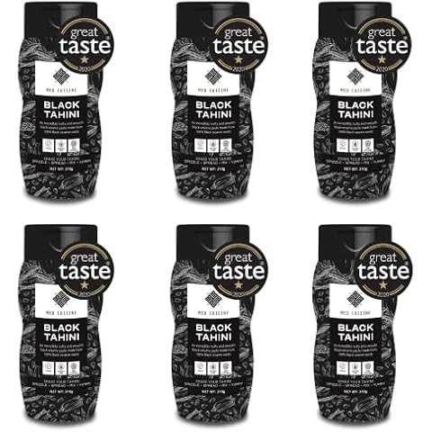 Med Cuisine Black Tahini 310GR - Premium Ground Roasted Black Sesame Paste - Nutty Flavoured Tahini Paste - 1/3 Cup of Black Tahini Covers Your Calcium Daily Needs - Gluten & Nut-Free (6 Pack) Cover