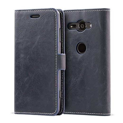 Mulbess Mobiltelefonskal för Sony Xperia XZ2 kompakt fodral läder, Sony Xperia XZ2 Compact mobiltelefonfodral, flip mobiltelefonfodral skyddsfodral för Sony Xperia XZ2 kompakt fodral, marinblå