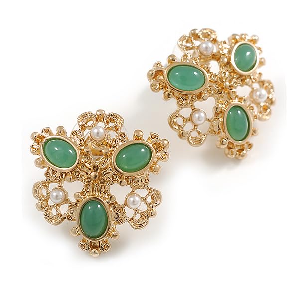Pendientes de perlas victorianas blancas de 25 mm estilo retro dorado 4