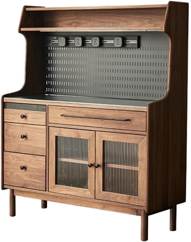 Sideboard Cabinet Wooden Sideboard with Tea/Coffee Slab Low Countertop Storage Double Doors and Three Drawers Console Coffee Table