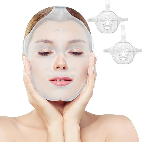 MR.ICE Mascarilla de gel para la cara, 2 máscaras refrescantes para hinchazón facial, mascarilla fría reutilizable, compresa fría y caliente para