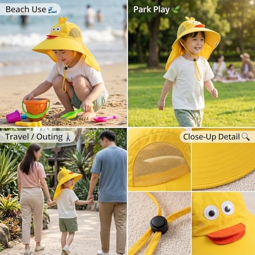 Image of SYGA Children's Cute Pink Bunny Sun Hat UPF 50+ Wide Brim UV Protection Bucket Hat, Lightweight Breathable Summer Beach Fishing Hat for 3-10 Years Boys & Girls
