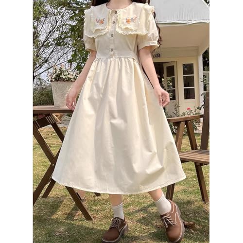 Cute Summer Dresses for Teens Japanese Style Sweet High Waist Ruffle Dress Lace Doll Collar Casual A Line Swing Dress2