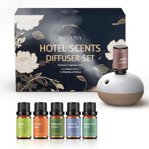 Waterless Rechargeable Scent Diffuser Hotel Collection Diffuser Set with 6 Hotel Essential Oils Two Intensity Modes Essential Oil Diffuser