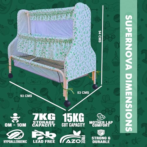 Image of Kiddery Baby Cradle Series Supernova Green Bassinet with Mosquito Net