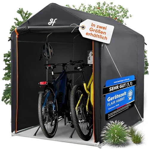 FLAIR HABBIT Gerätezelt, 4m³, Fahrradgarage, 120 x 180 x 160cm, mit Ablage und Lüftungsfenster, Foliengerätehaus, Zeltgarage, Fahrrad Garage Outdoor, Fahrradgarage 2 Fahrräder, Motorradgarage