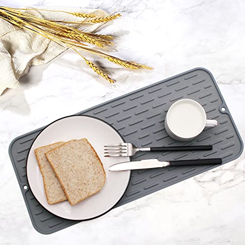 Tongjude Silicone Dish Drying Mat - Small 17.5" X 8" - Flexible Rubber Dish Draining Mat, Heat Resistant Silicone Trivet, Counter Top Mat, Glassware Mat #TOP3