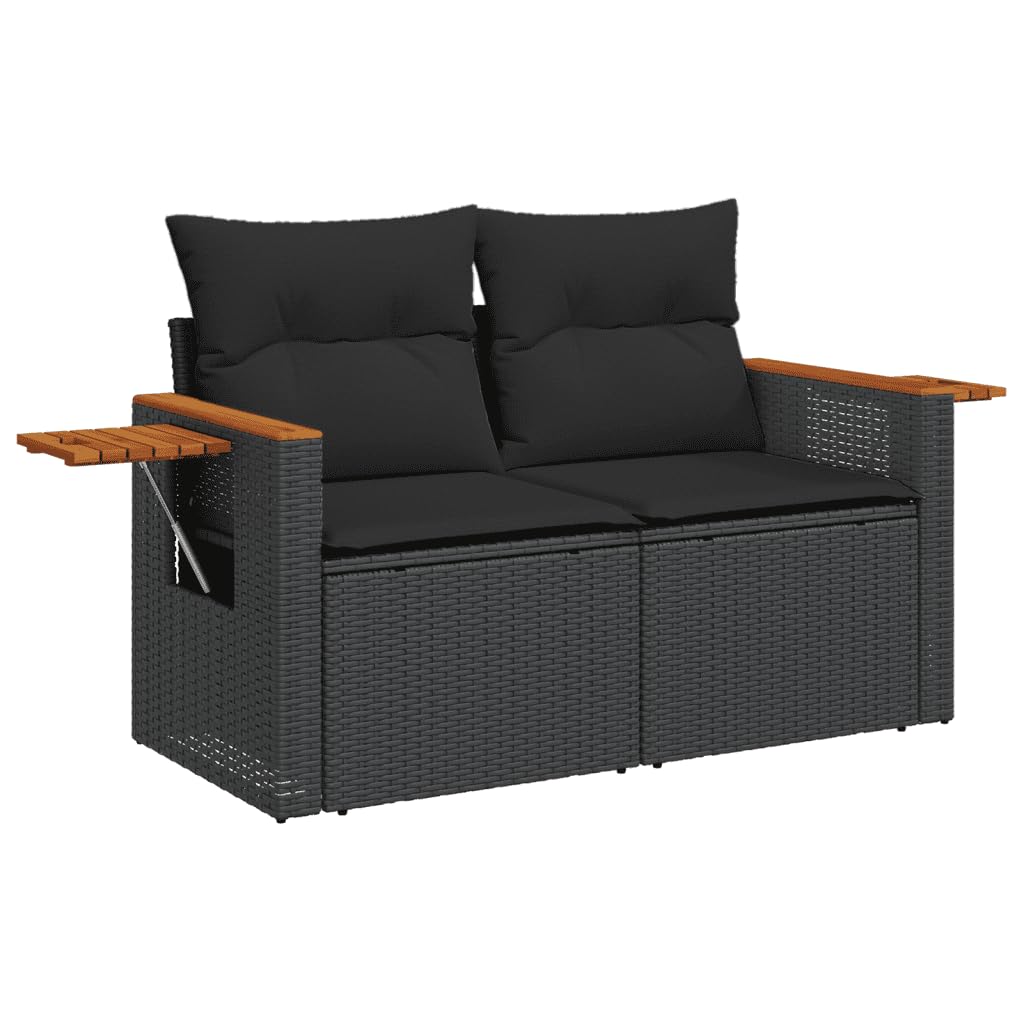 vidaXL Salon de Jardin avec Coussins 5 pcs, Canapés de Terrasse, Ensemble de Meubles de Patio, Mobilier d'Extérieur, Noir Résine Tressée