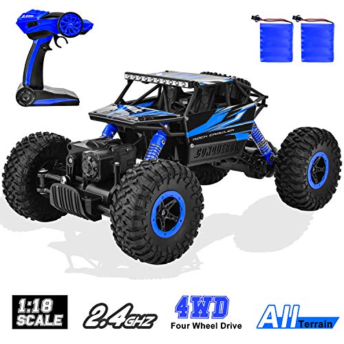 Cradream RC Car Off Road Remote Control Truck Monster Vehicle 4WD 1: 18 Scale Remote Control Car High Speed 2.4Ghz Radio Controlled Climbing Racing Crawler Toys for Boys Kids Adults Gifts Blue