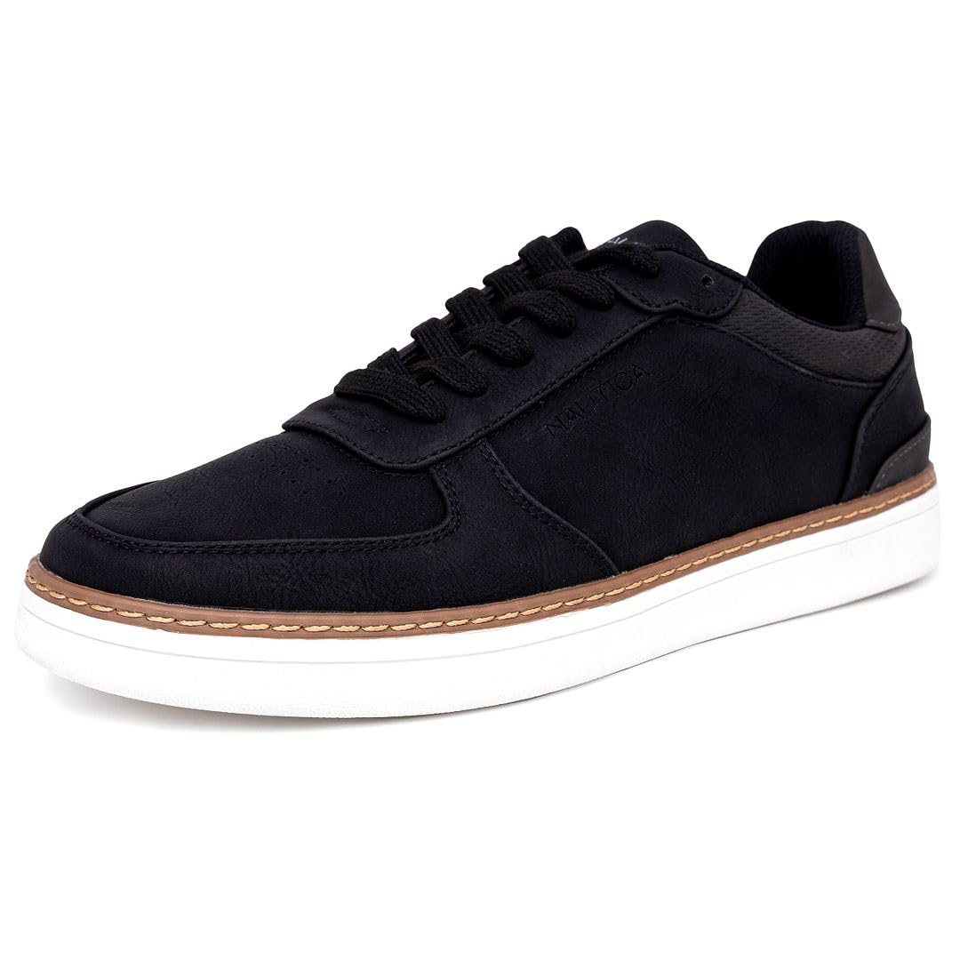 NauticaMen's Walking Shoes, Comfortable Vegan Suede/Leather Sneakers for Casual Fashion, Featuring Lace-Up Low-Top Loafer Design