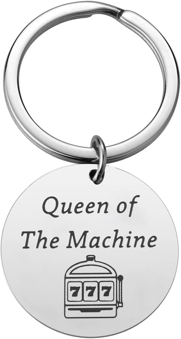 JvvsciInspired Casino Lover Gift Queen of The Machine Gambling Keychain Lucky 777 Slot Machine Gift