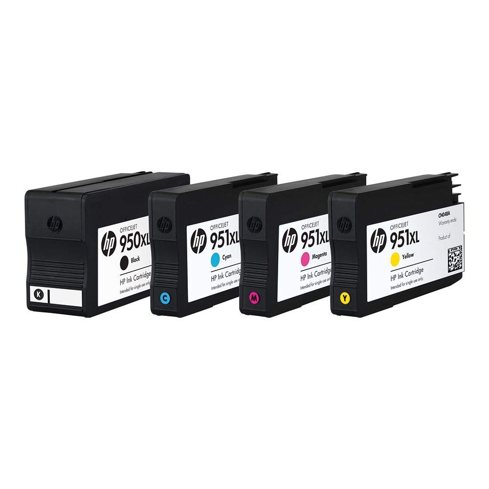 HP 950XL (Schwarz)/951XL (Cyan/Magenta/Gelb), 4 Stück authentische Tintenpatronen, 950XL (Schwarz)/951XL (Cyan/Magenta/Gelb), Packung mit 4 Original-Tintenpatronen, Schwarz, Cyan, Magenta, Gelb,